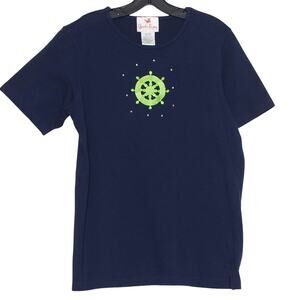 Quacker Factory Top Embroidered Nautical Preppy Minimalist Coastal Blue Medium